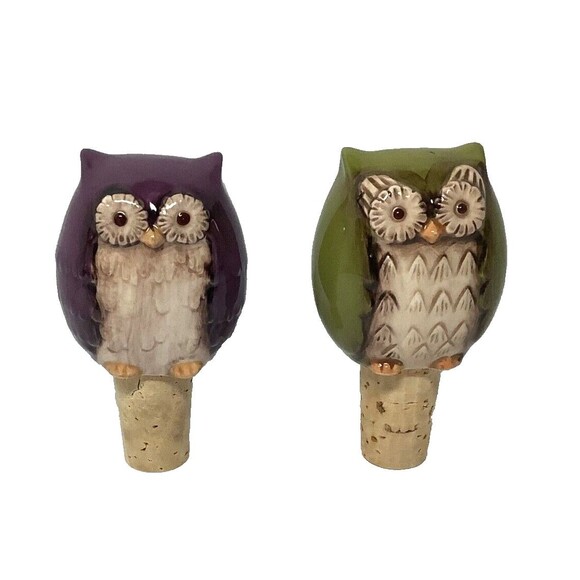 Owl Vinegar/ Wine Bottle Cork Stopper, Brown and Green Modern  Country Style - Picture 1 of 4